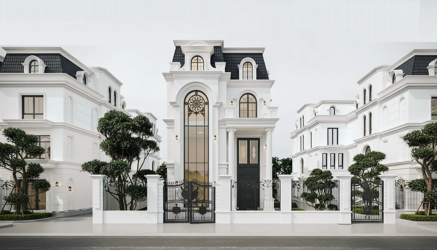 Thiết kế nhà 3 tầng mặt tiền 8m với hệ mái Mansard bề thế