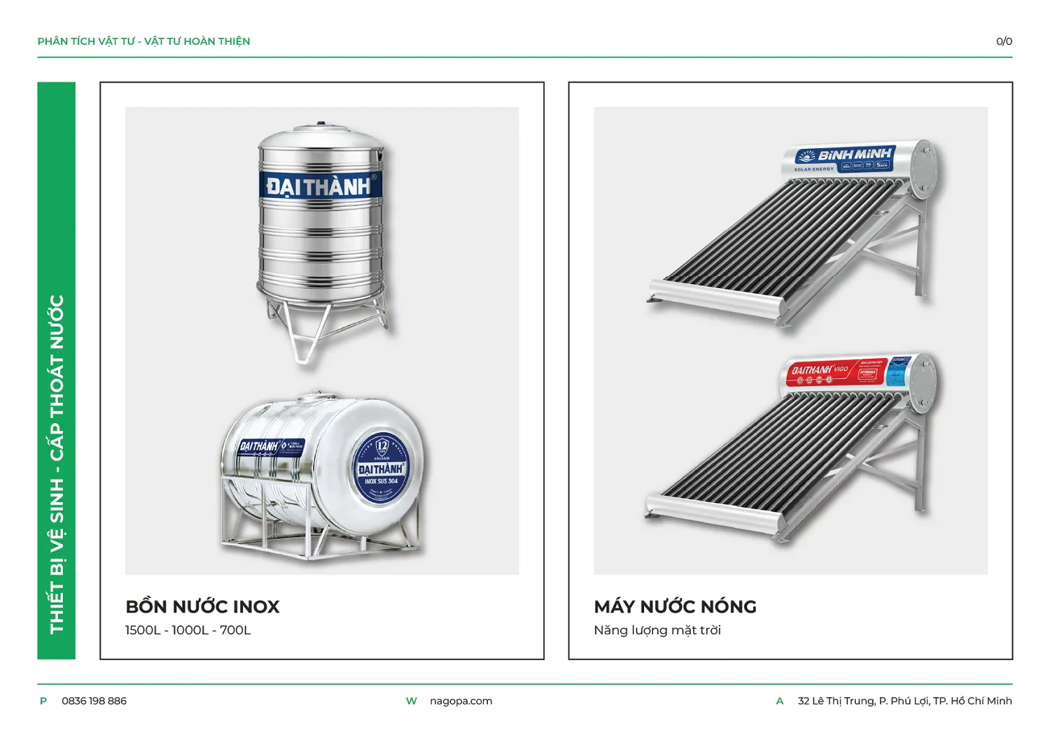 bồn chứa nước và máy nước nóng năng lượng mặt trời được NAGOPA sử dụng