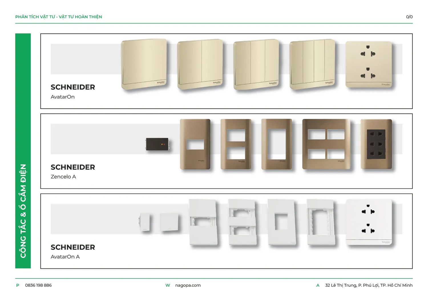hạng mục công tắc ổ cắm schneider được NAGOPA sử dụng