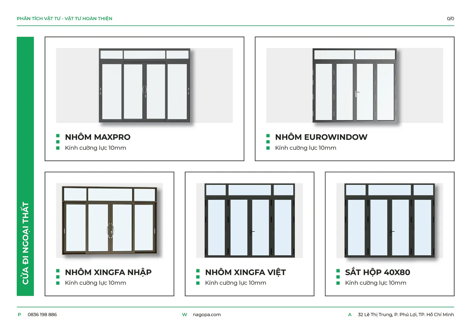 hạng mục cửa nhôm kính NAGOPA sử dụng