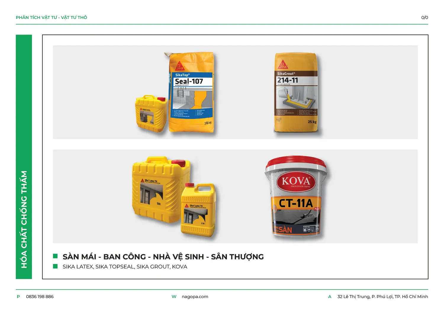 vật tư chống thấm nagopa sử dụng