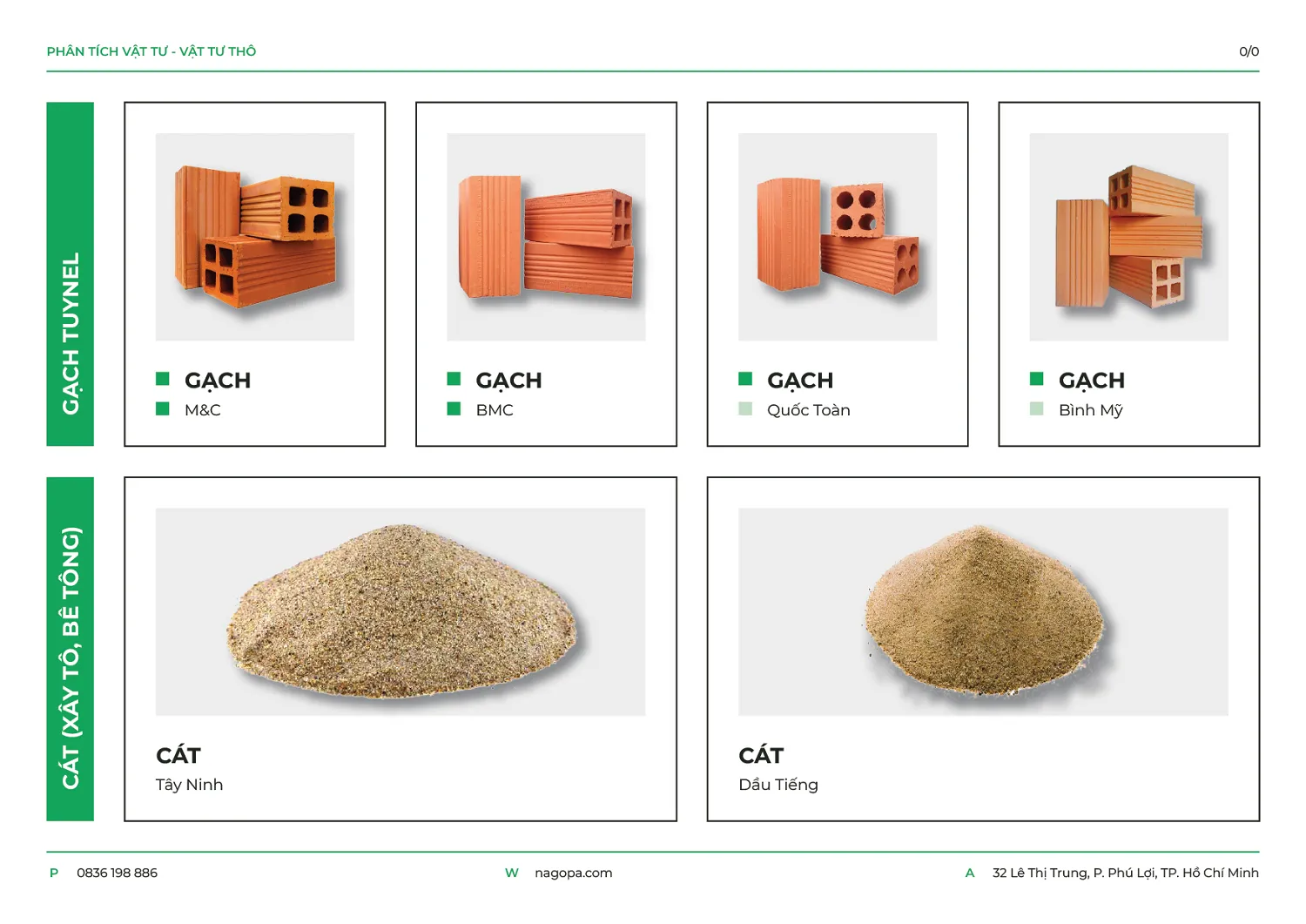 vật tư gạch cát nagopa sử dụng