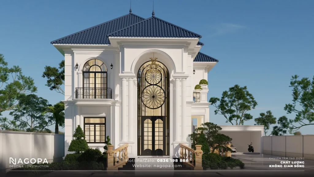 Mặt tiền biệt thự 2 tầng Neoclassical tại Tân Uyên - Nguyen's Mansion GO2602 do NAGOPA thiết kế