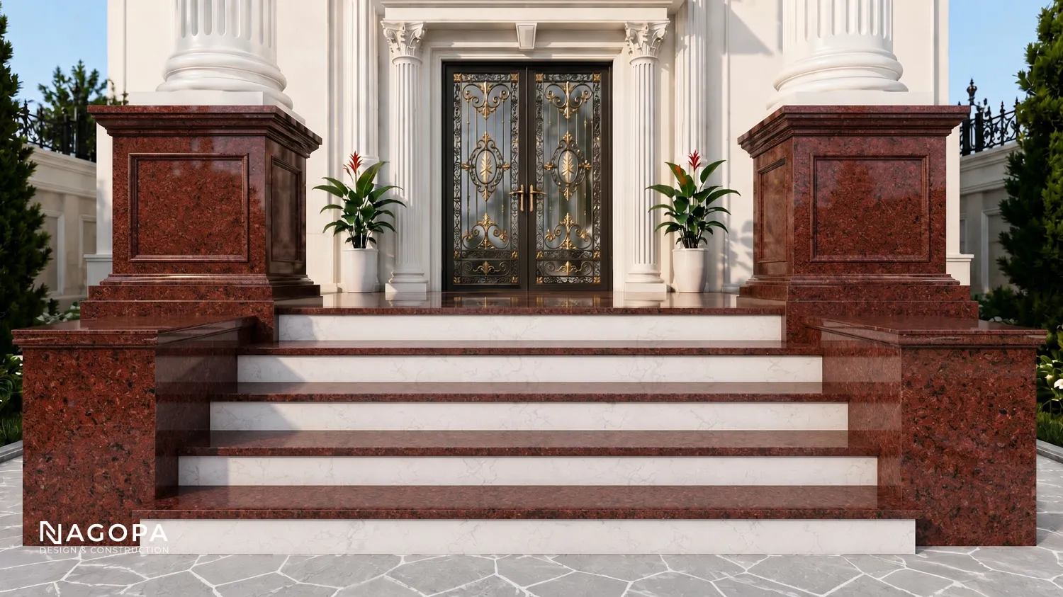 bậc tam cấp biệt thự sử dụng đá granite đỏ bình định