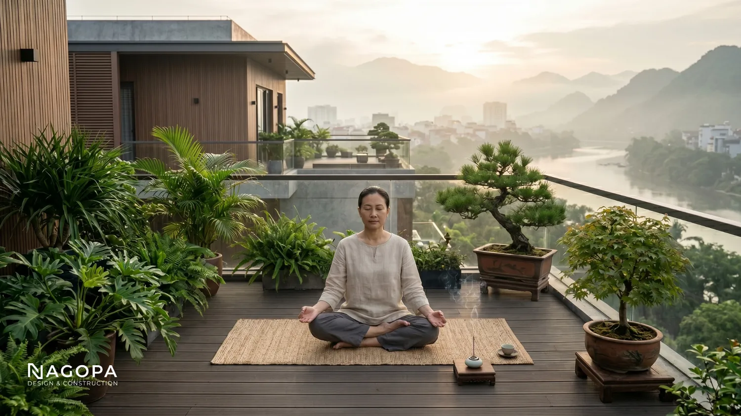 sân thượng được ứng dụng làm không gian thiền