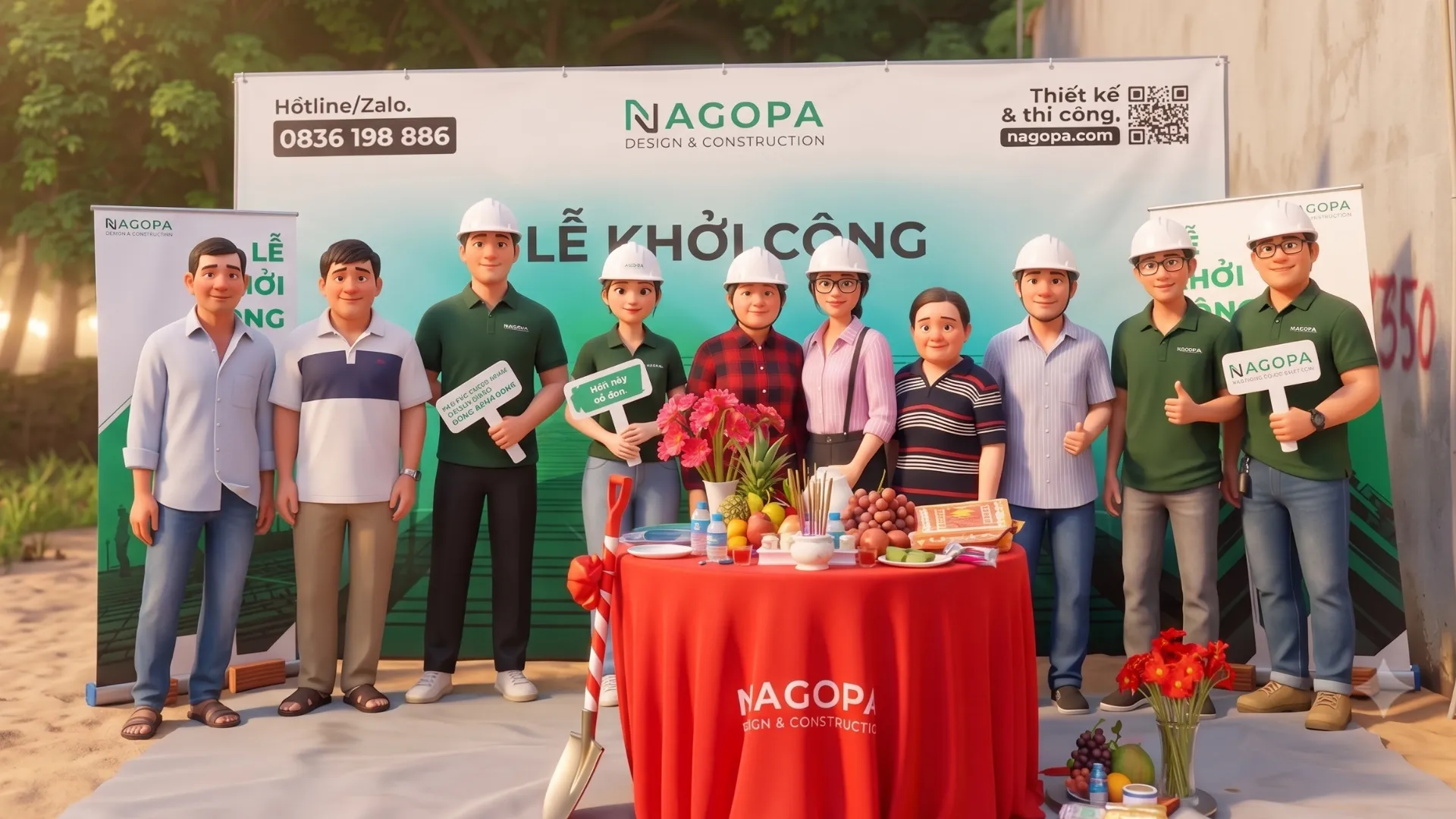 Hình ảnh gia đình gia chủ trong ngày cúng khởi công NC's House 1