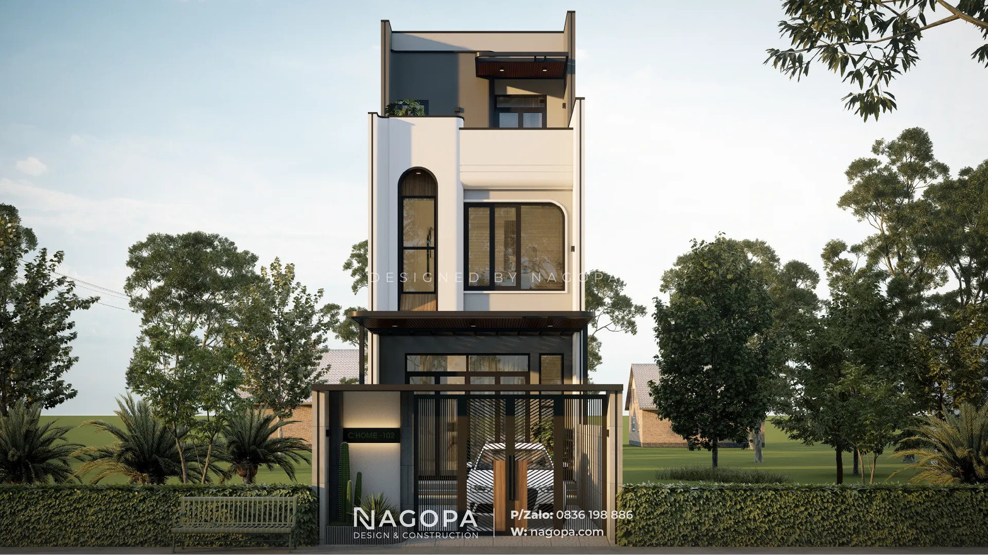 Phối cảnh mặt tiền chính diện NC's House tại Phường Bình Dương