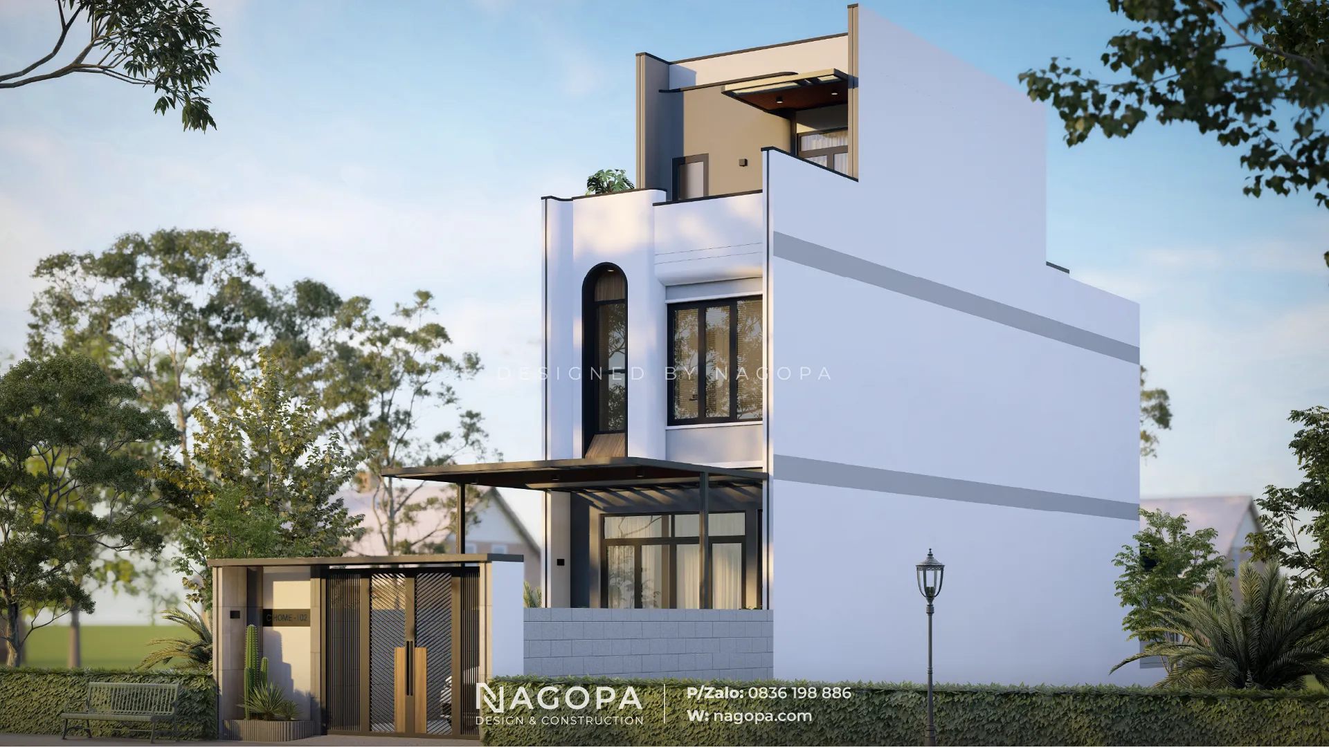 Phối cảnh mặt tiền chính diện NC's House tại Phường Bình Dương