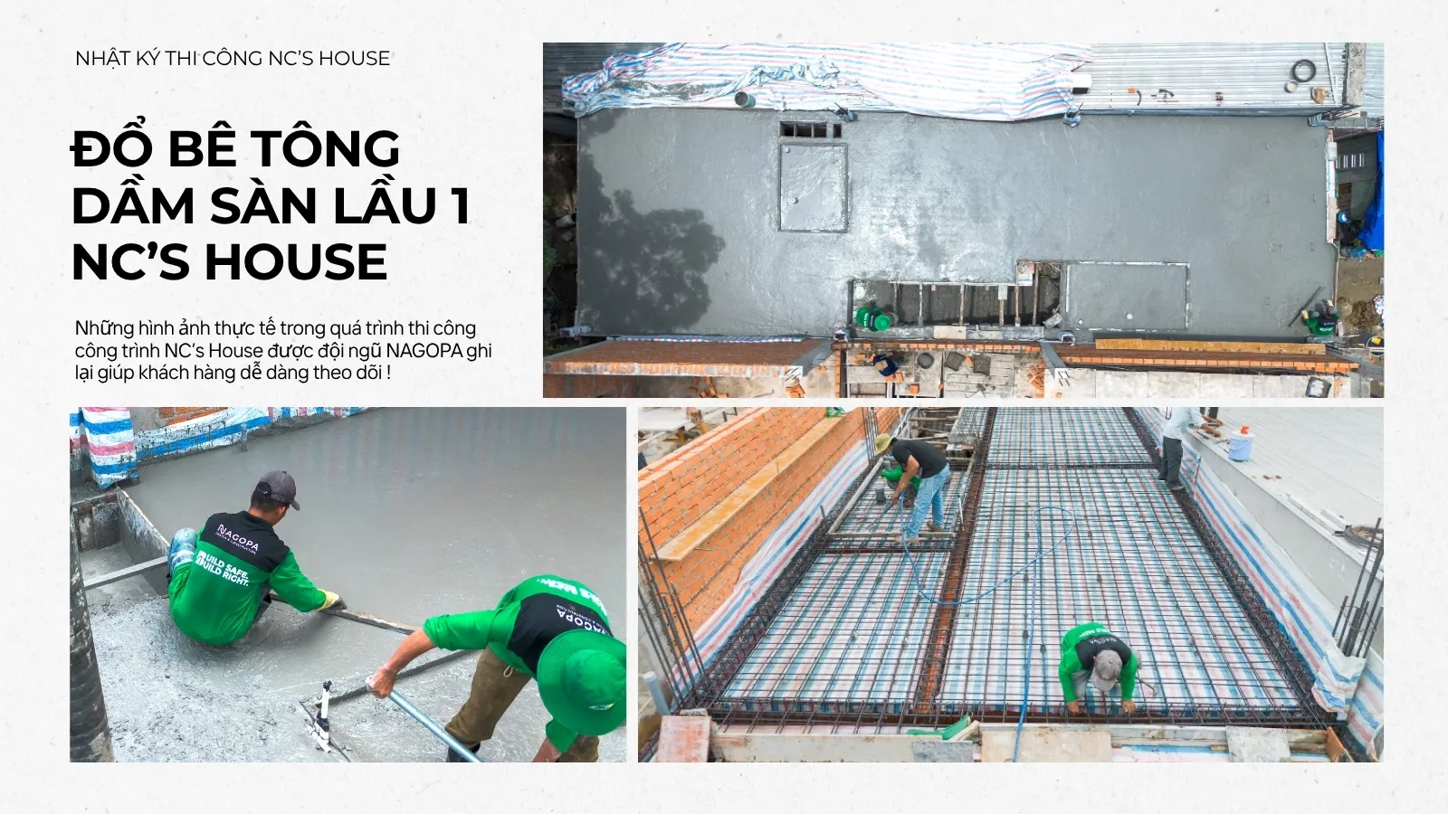 Thi công đan thép và đổ bê tông dầm sàn lầu 1 NC's House tại Phường Bình Dương
