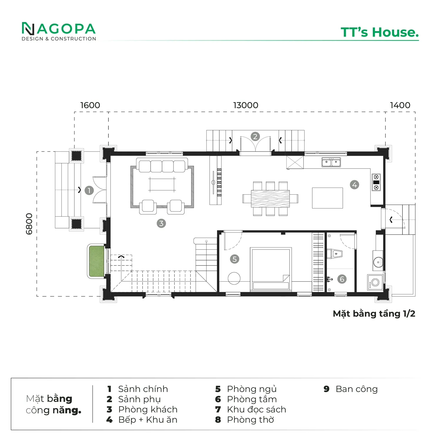 Mặt bằng công năng bố trí TT's House tại Phường Bến Cát