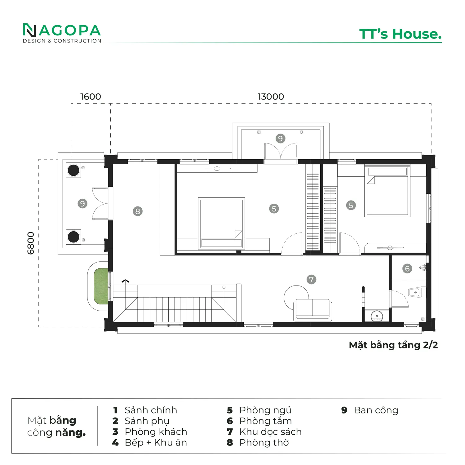 mặt bằng công năng tầng 2 TT House tại Phường Bến Cát
