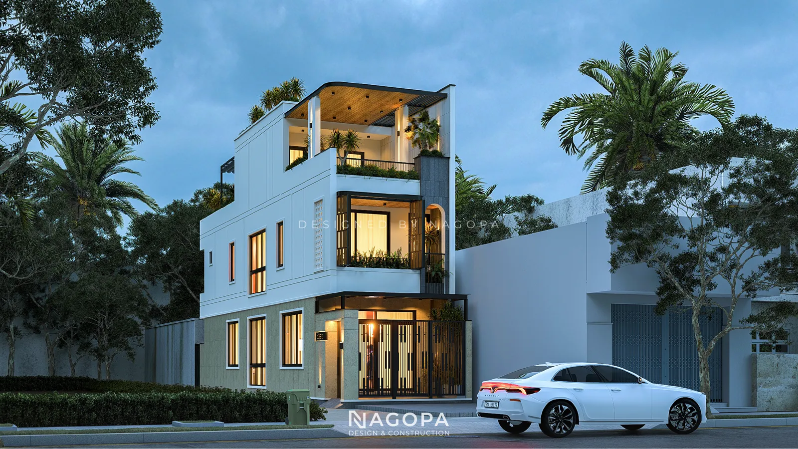 Phối cảnh ngoại thất góc nghiêng nhà phố 3 tầng VH's House GO2615 An Phú