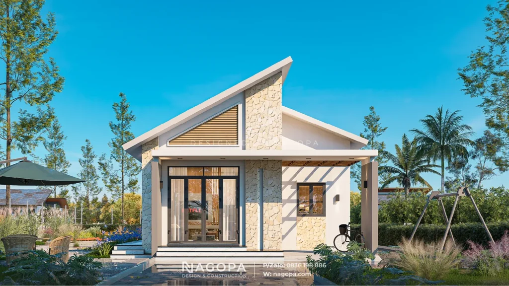 Phối cảnh mặt tiền nhà cấp 4 mái lệch NM's House GO2614 An Long thiết kế bởi NAGOPA